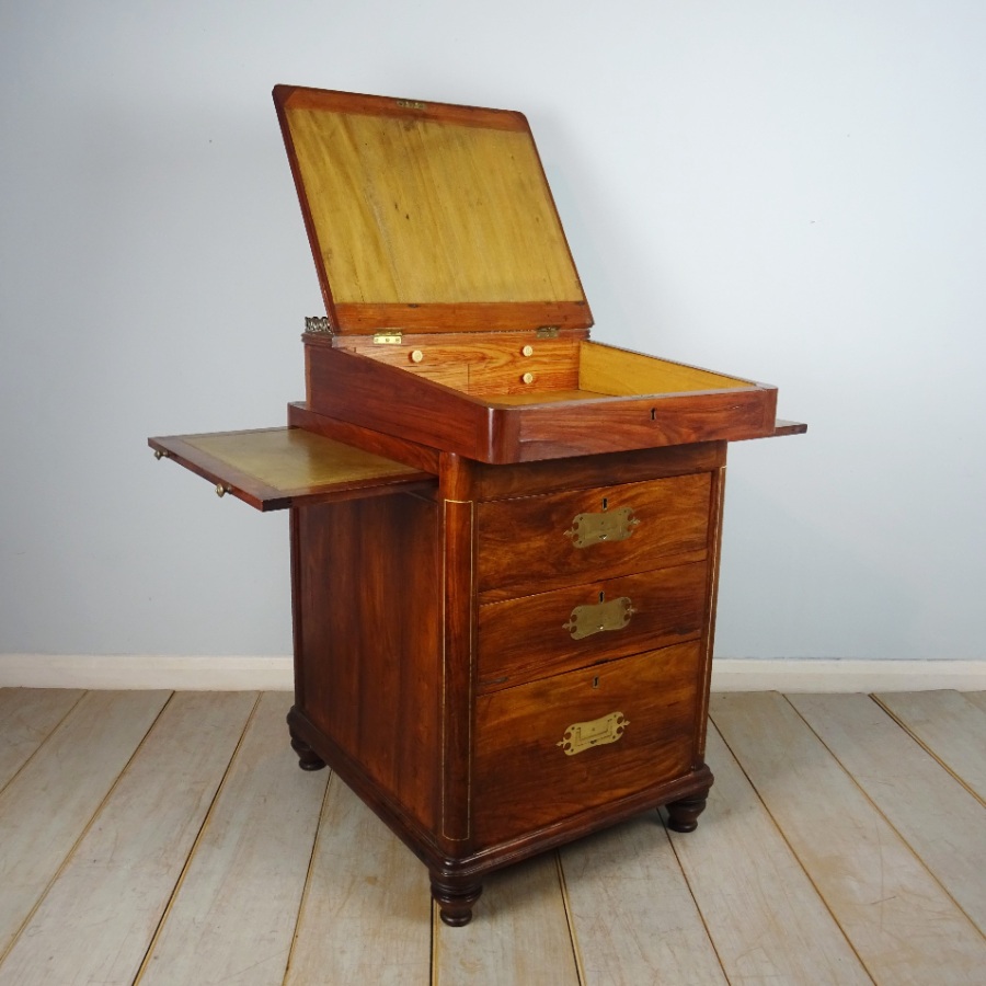 Rare Antique Military Campaign Tulipwood Davenport Desk